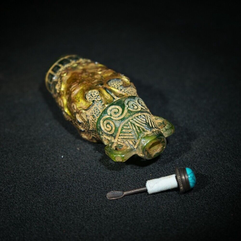 Old Beijing chinese snuff bottle carved glass statue antique carving Glaze rare