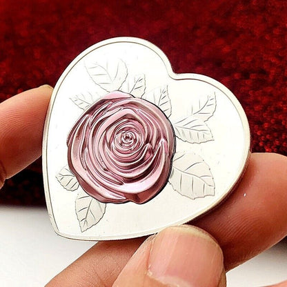 Commemorative Coins Love 3D Rose Silver Furniture Decorations Collections 40x5mm