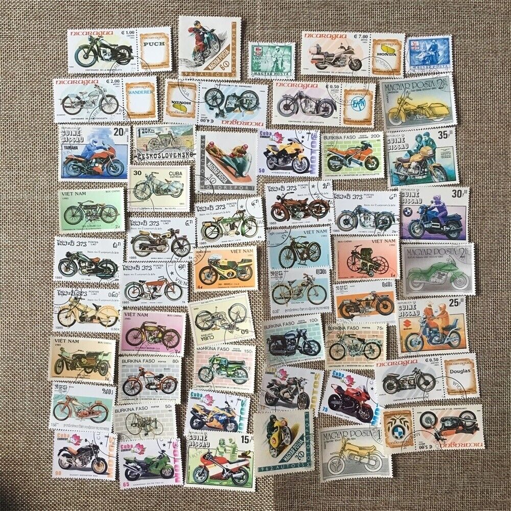 Motorcycles Stamps Unused Postmark Postage Collections Different NO Repeat 50Pcs