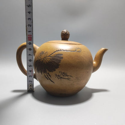 Vintage Chinese Yixing Purple Clay Teapot Zisha Ceramic Carving Kwan Yin Tea Set
