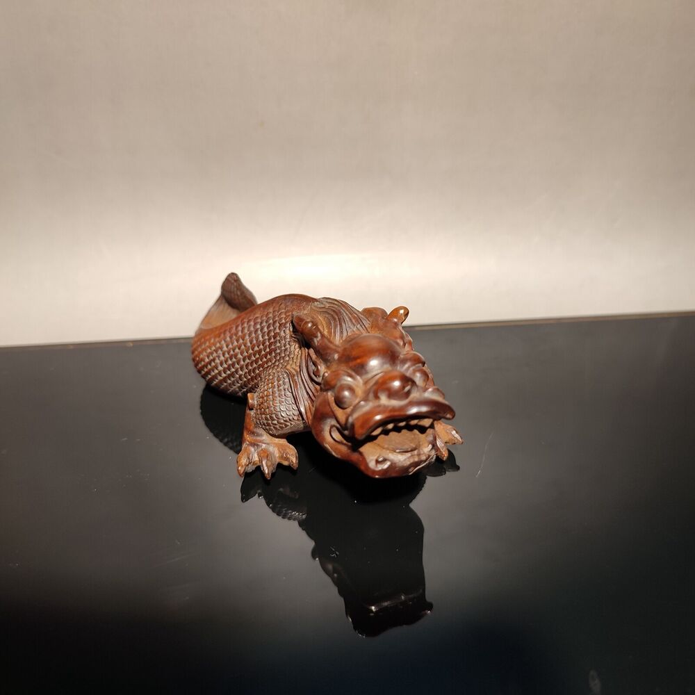 fish dragon figurine wood carving sculpture home decor living room statue gift