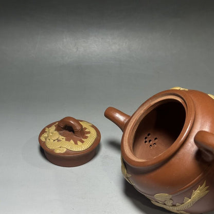 vintage chinese yixing purple clay teapot zisha ceremony carving Collectible art
