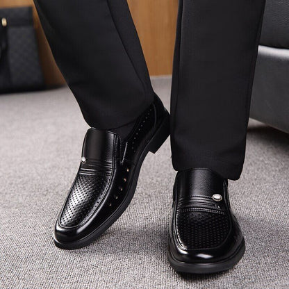 2022 Men Leather Shoes Black Microfiber Leather Soft Man Hole Shoes Man