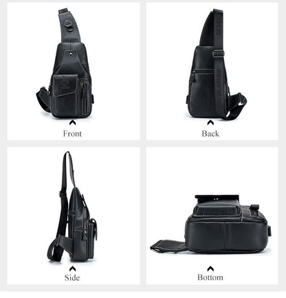 Men's Sling Backpack, 100% Genuine Leather Chest bag Crossbody Bag Shoulder Bag