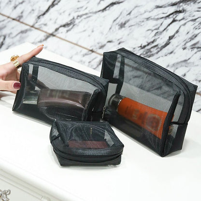 Mesh Cosmetic Bag Travel Zipper Makeup Bags Transparent Organizer Storage Pouch