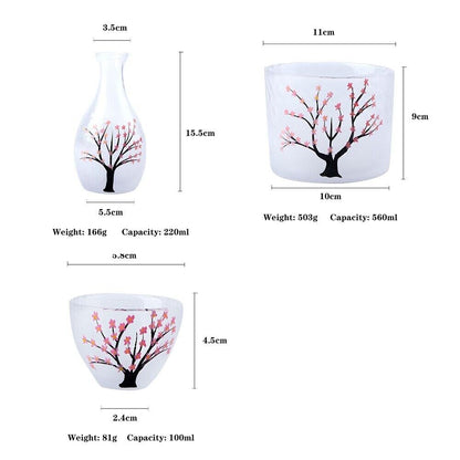 Wine Glass Bottles 6Pcs Plum Blossom Frosted Fingerprint Japanese Sake Bar Tools