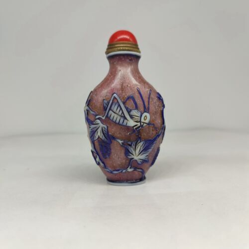 chinese carved collection peking glass snuff bottle cricket statue carving rare