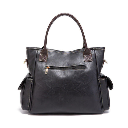 Soft Oil Wax Leather Women's Tote Bag, Large Capacity Handbag Shoulder Bags