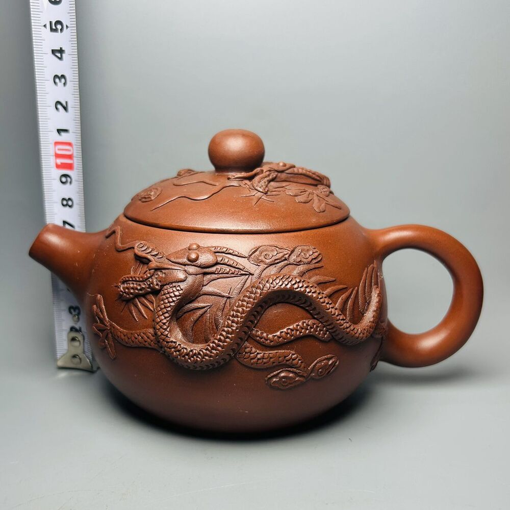 Vintage Chinese Yixing Purple Clay Teapot Zisha Ceramic Carving Dragon Teaware