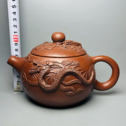 Vintage Chinese Yixing Purple Clay Teapot Zisha Ceramic Carving Dragon Teaware