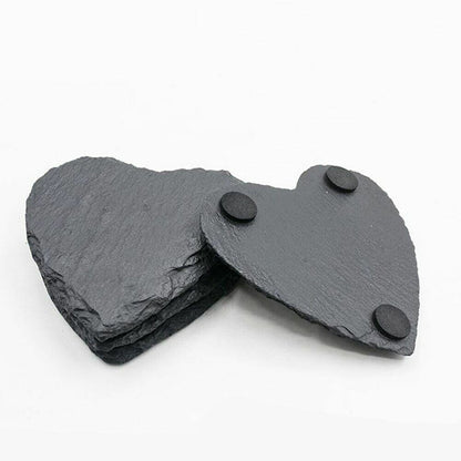 4Pcs/Set Heart Shape Cups Mats 10x10x0.4cm Slate Black Drinks Beverages Coasters