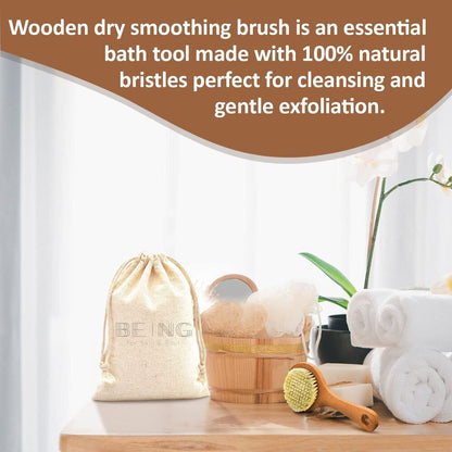 Vegan Dry Brushing Body Brush with Traval Bag Natural Bristles & Wooden Handle