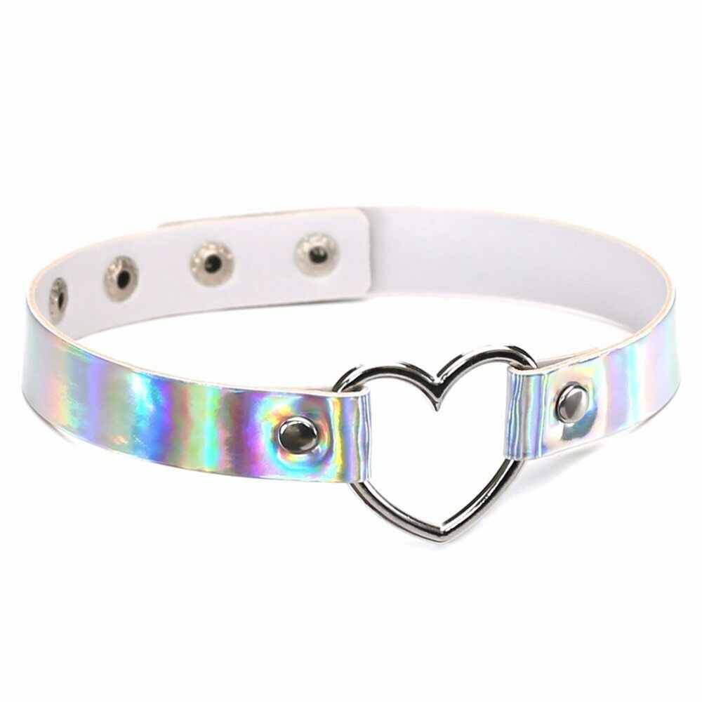 Leather Heart Choker Collar Punk Goth Adjustable Rivet Necklace Love O-Ring New