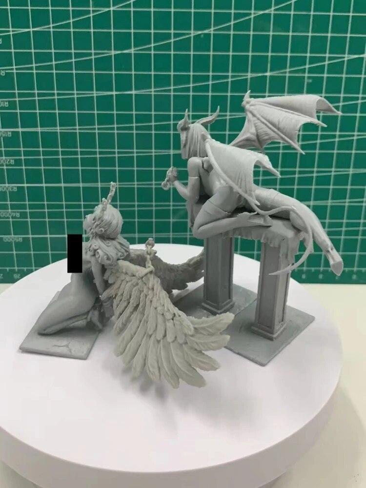 Devil And Angel Sexy No Clothes 1/24 75mm Resin Figure Model Kit Unpainted New