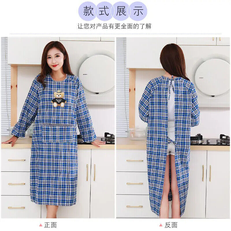 Cooking Apron Cotton Long Sleeve Brief Kitchen Baking Barbecue Picnic Vest Smock