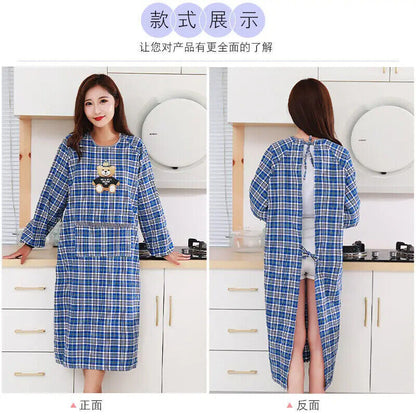 Cooking Apron Cotton Long Sleeve Brief Kitchen Baking Barbecue Picnic Vest Smock