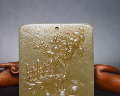 Chinese Natural Hetian Jade Carving Bird Statue Exquisite Pendant Jewelry Art