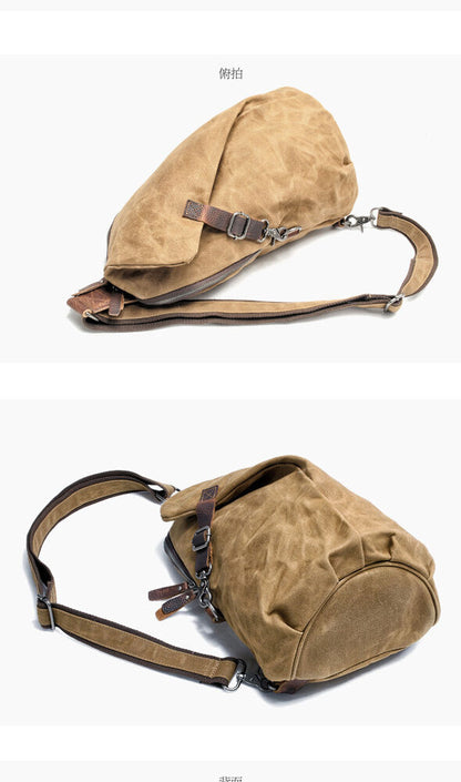 Waxed Canvas Sling Bag One Strap Backpack Rucksack Chest Pack Single Strap