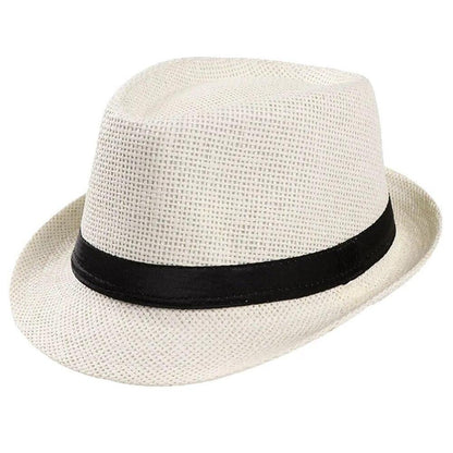 Unisex Straw Fedora Panama Hat Summer Sun Short Brim Floral Trilby Cuban Cap Hat
