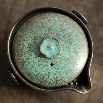 Green Ceramic Teapot with 4 Cups Portable Travel Tea Set with Case