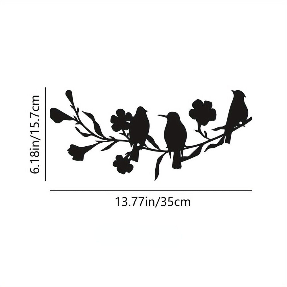 1pc Black Leaves and Flowers Metal Birds Wall Art Decor for Home and Garden