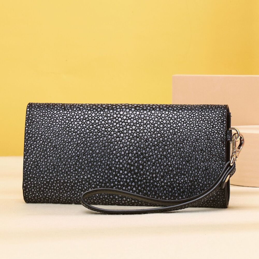 Real Leather Women's Clutch Bag, Desinger Pearl Fish Skin Pattern Long Wallets