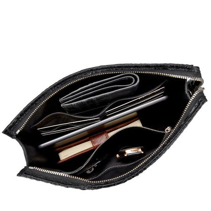 Black Real Crocodile Skin Leather Men Business Clutch Wallet Zipper Envelope Bag