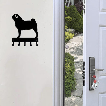 Pug Dog - Key Hooks & Keychain Holder - 6 inch Wide/9 inch Wide Metal Wall Art