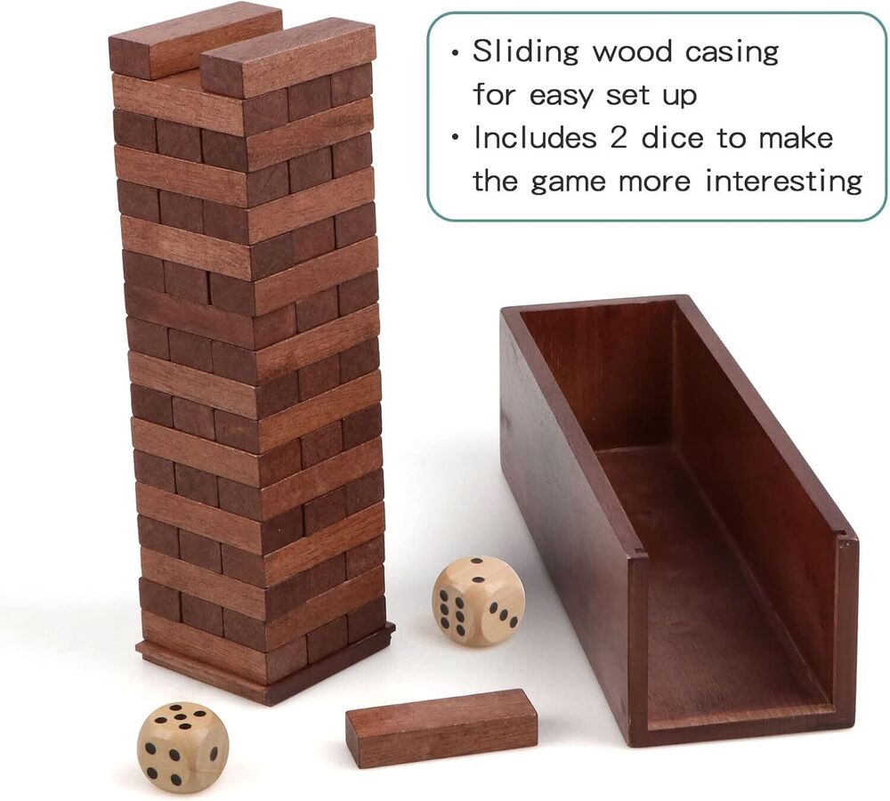Wooden Blocks Stacking Games Tumbling Tower for Kids with Storage Box 54 Pieces