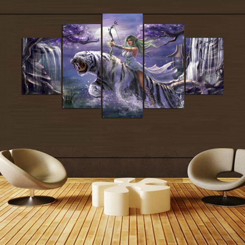 World of Warcraft Belle Tiger Canvas Prints Painting Wall Art Home Decor 5PCS