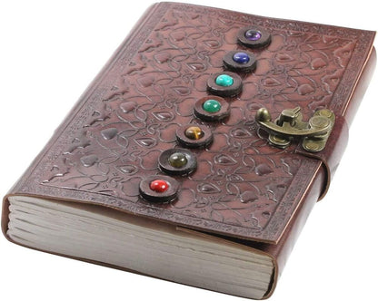 Leather Journal of Shadows Supernatural Notebook with Chakra Gem Stones Crystals