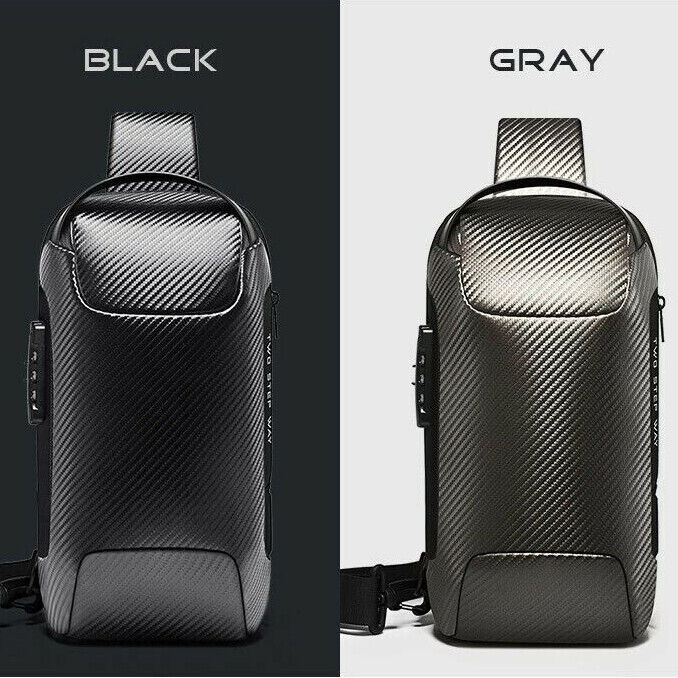 Men Upgrade Shoulder Sling Bags Carbon Fiber Crossbody Bag Waterproof&Anti-theft