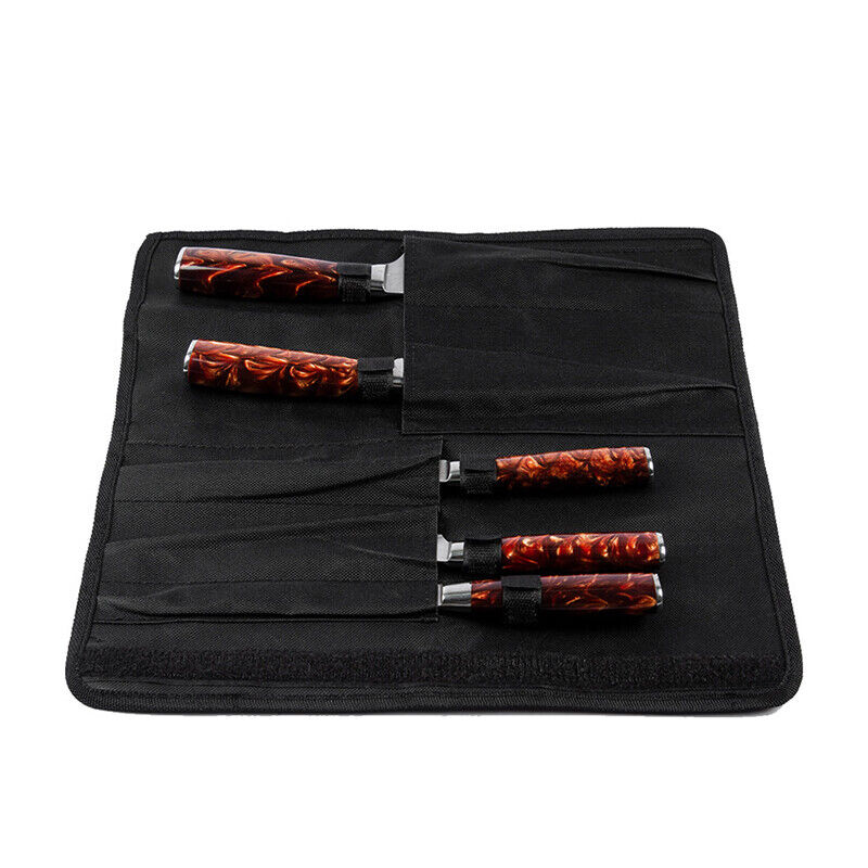 Chefs 5pcs Knife Storage Bag Black Oxford Knives Organizer Storage Roll Bags US