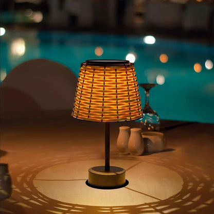 Handmade Rattan Solar Table Lamp for Outside LED Desk Waterproof Boho Decoration