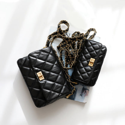 Small Mini Quilted Real Leather Flap Purse Clutch Handbag Shoulder Bag w/ Chains
