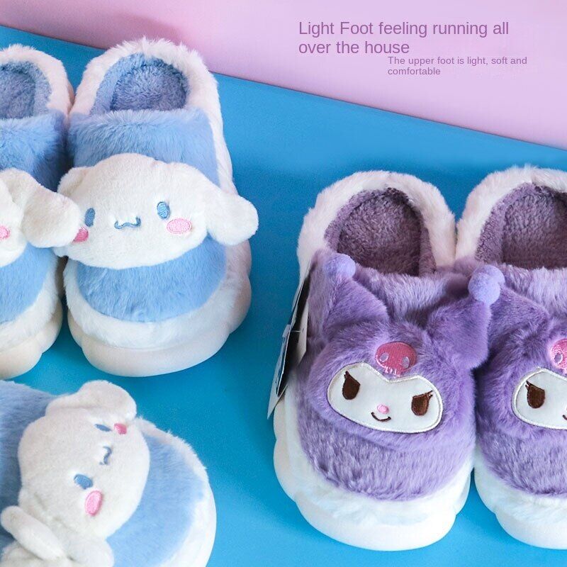 Cinnamoroll Kuromi Plush Doll Slippers Autumn Winter Warm Slippers Home Shoes