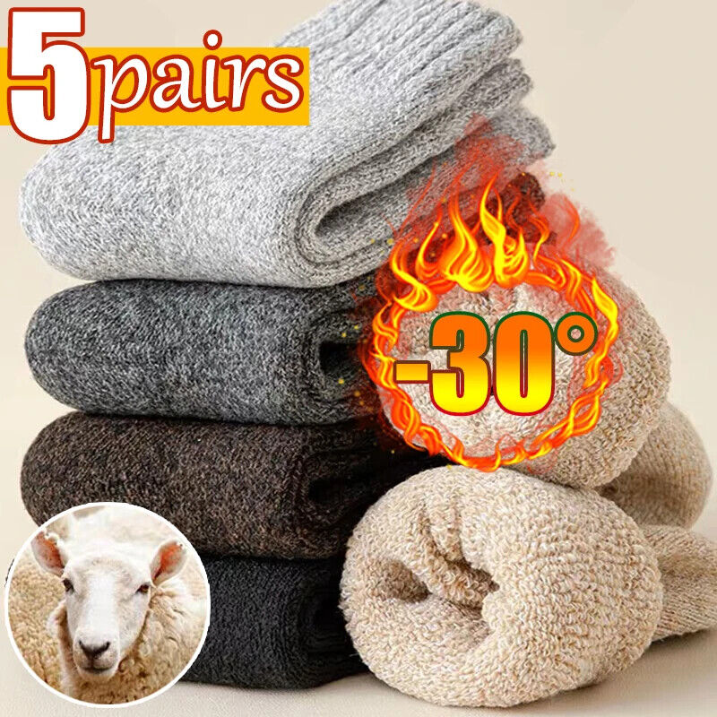 Men Socks 5Pairs Terry Fabrics Winter Woolen Merino Thick Thermal Warm Sportwear