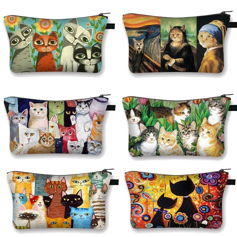 Cute Cat Print Cosmetic Traveling Makeup Bags Cosmetic Storage Purses 5*20*10 CM