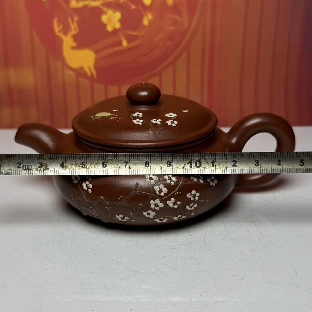 Vintage Chinese Yixing Purple Clay Teapot Zisha Ceramic Plum Blossom Teaware Art
