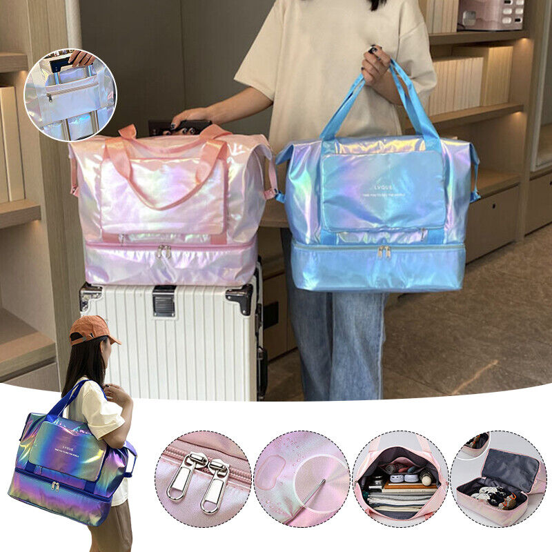 Pearlescent Folding Travel Shoulder Bag Waterproof Handbag Dry Wet Separation