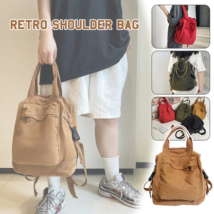 Unisex Students' Retro Backpack Shoulder Bag Schoolbag Solid Color