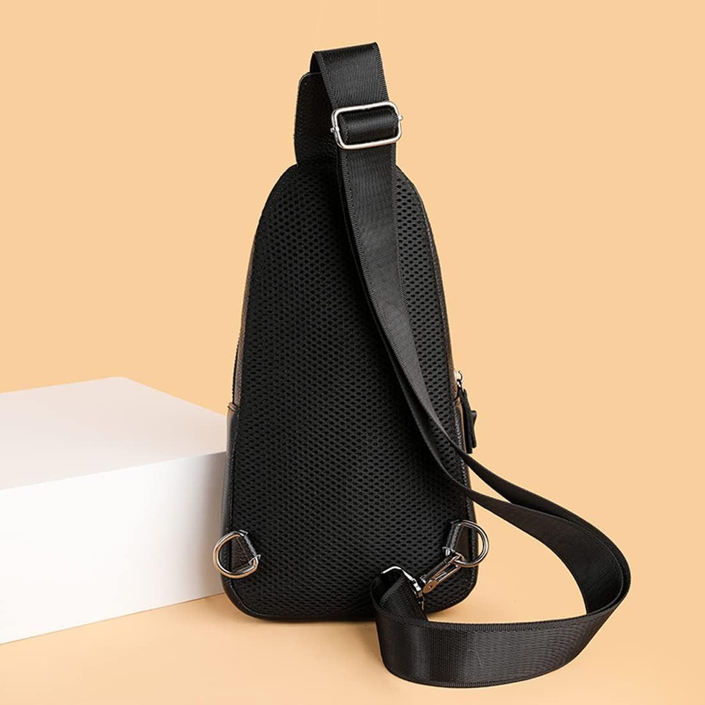 Mens Sling Bag Small Genuine Leather Chest Shoulder B-black-genuine