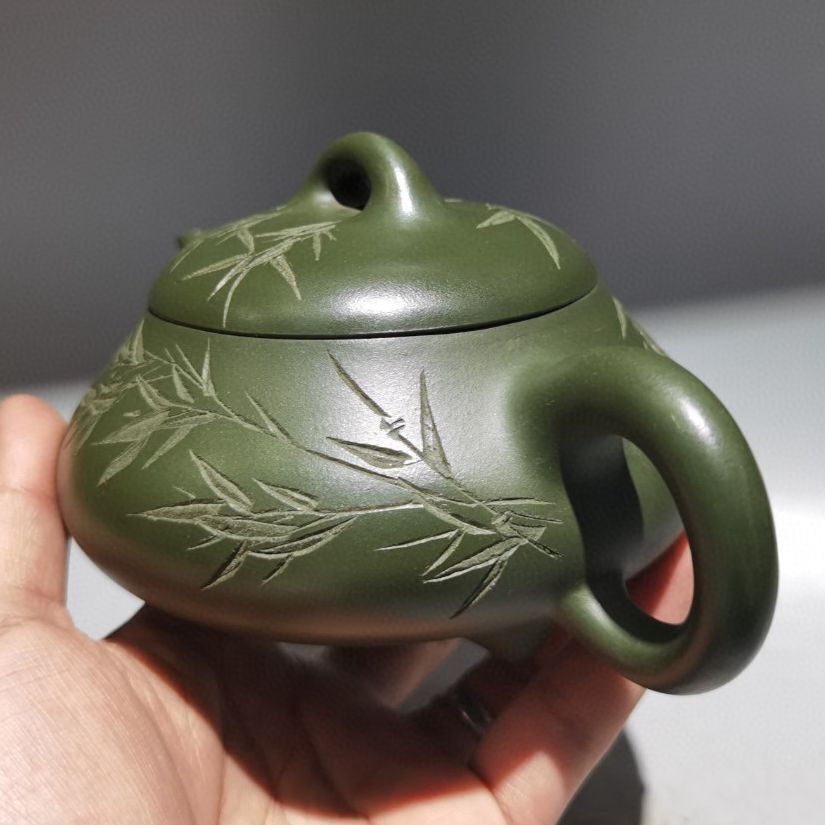 Chinese Yixing Purple Clay Teapot Zisha Handmade Ceramic Carving Bamboo Teaware