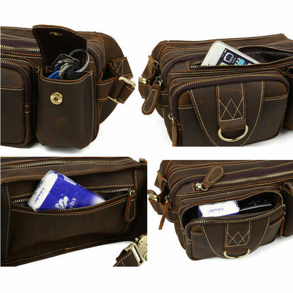 Men's real leather waist bag sling bag belt pack small sports running bum bag