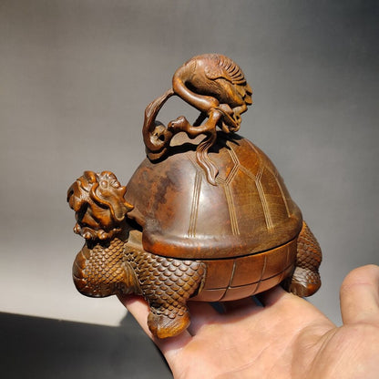 wood carving wooden Incense burner holder decorative dragon turtle sculpture art