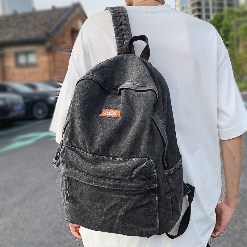 Canvas Denim Book Bag Backpack Traveling School Bags Vintage Laptop 33*13*43 CM