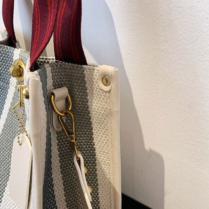 Tote Bag Stripe Canvas Handbag Women Wide Shoulder Bag Female Shoulder Bag