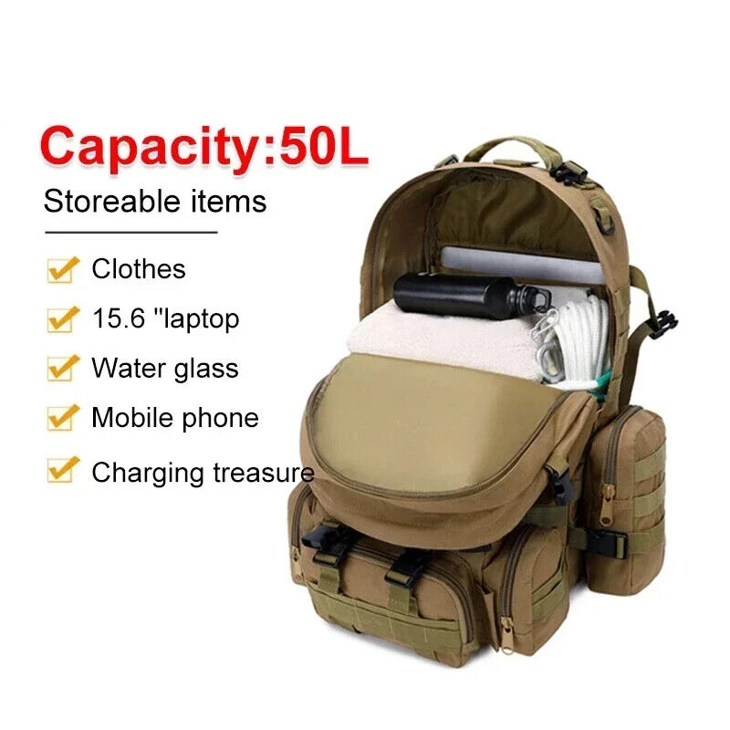50L Tactical Backpack Backpacks Sport Bags Outdoor Trekking Camping Rucksack