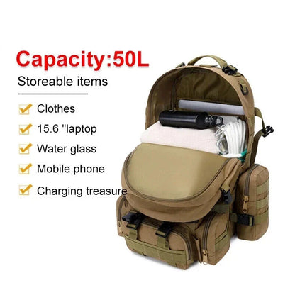 50L Tactical Backpack Backpacks Sport Bags Outdoor Trekking Camping Rucksack