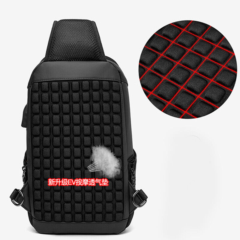 Men's Sling Backpack Oxford cloth Waterproof Crossbody Bag Black Daypack USBport